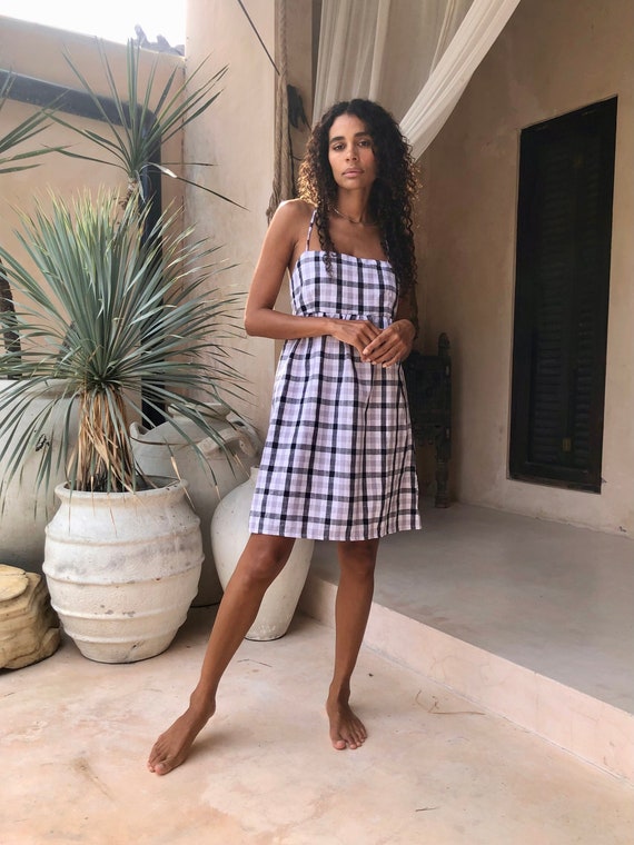 flowy gingham dress Light Blue and White Women's Sundress with open tie back | adjustable straps | cute dresses for boy moms _alt_2520604