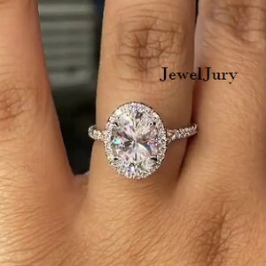 14K Solid White Gold Ring, 3.80CTW Oval Moissanite Engagement Ring, Halo Oval Cut Moissanite Ring, Solitaire Oval Diamond Engagement ring