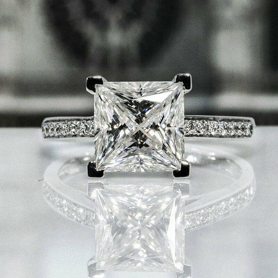 Princess cut White Sapphire Engagement Ring Volga in White Gold |  Brilliyond Jewellery