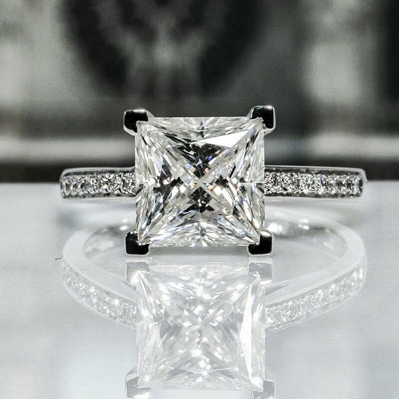3 CT White Gold Princess Cut Engagement Ring Princess
