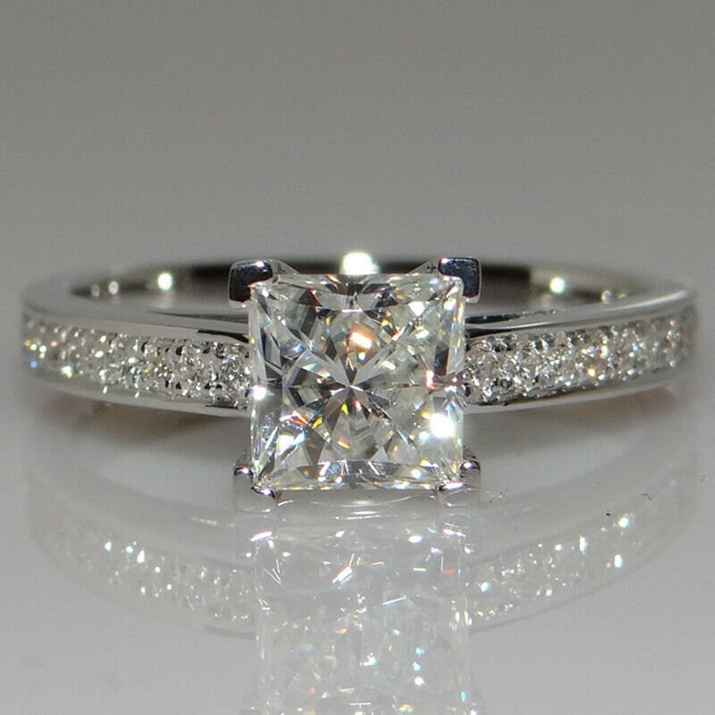 1.5 Carat Moissanite Engagement Ring Princess Diamond Ring Etsy