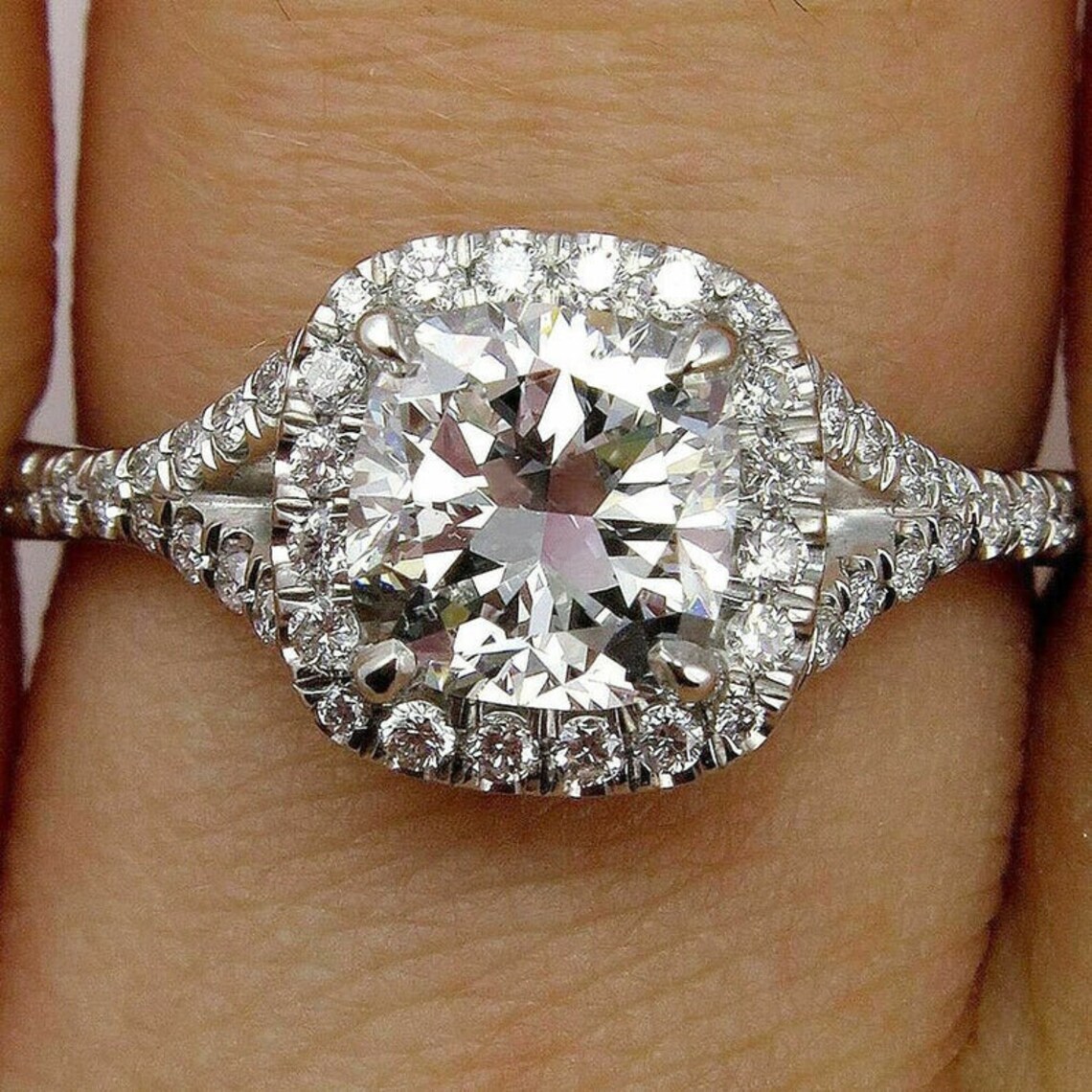 2ct Cushion Cut Moissanite Engagement Ring White Gold Etsy