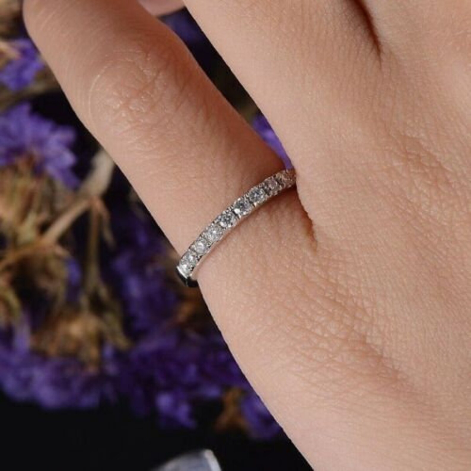 Moissanite Wedding Band 14K Gold Lab Diamond Band Ring 2mm Etsy