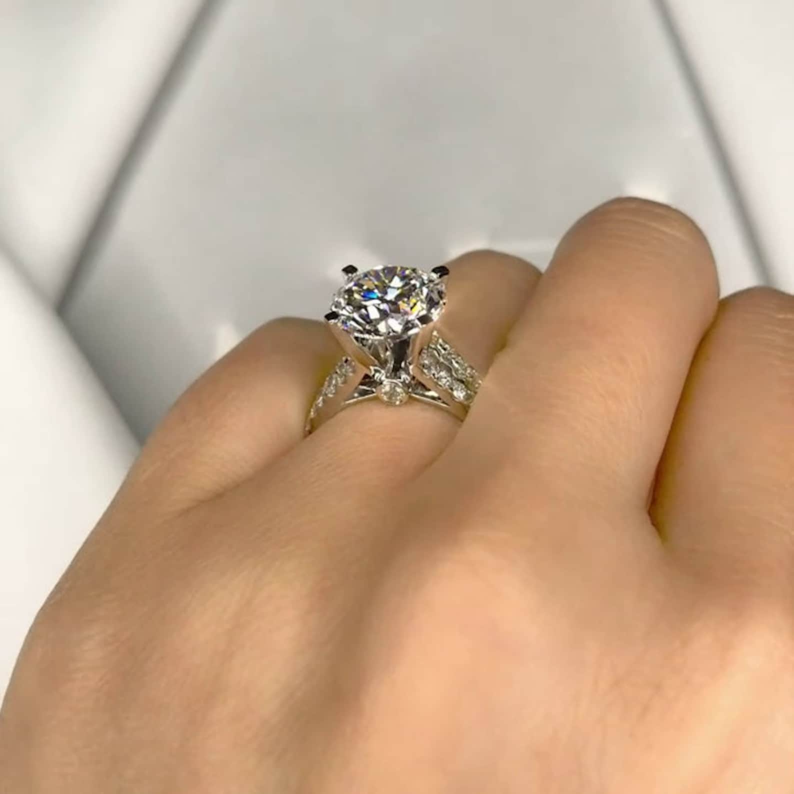 3.5 Carat Round Moissanite Solitaire Ring 14K Gold Engagement Etsy