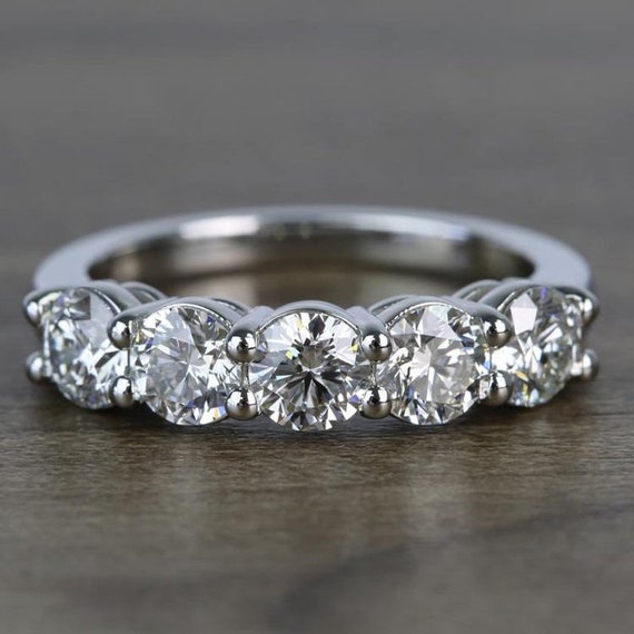 2.5 Ctw 5 Stone Moissanite Engagement Ring 14K White Gold
