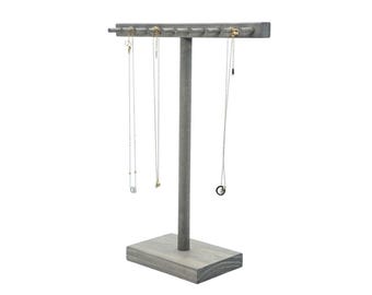 Solid Wood T-Bar Jewelry Display Stand with Notches – Necklace & Bracelet Organizer