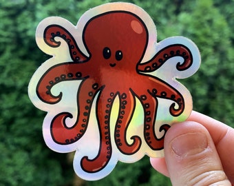 Smiling Octopus 3-Inch Holographic Sticker | Laptop Decal | Water Bottle Sticker | Notebook Sticker