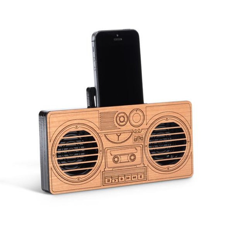 Retro Boombox Phone Amp Stand Laser Engraved Wood Sound Music Etsy