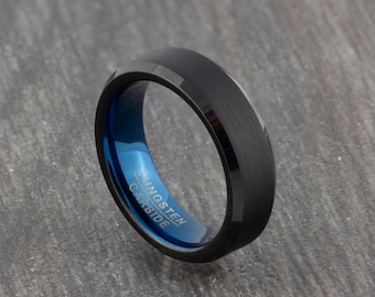 Mens 8mm Tungsten Ring with Polished Groove Black Wedding Band Friendship Ring Sizes L 12 to Z3 Womens /& Mens Engagement Promise