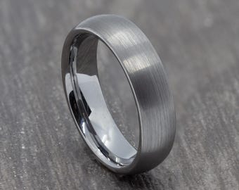 6mm Tungsten Ring Brushed Silver Grey - Wedding Ring - Mens Wedding Band - Womens Engagement Ring - Promise Ring- Mens Ring - Sizes L to Z+1