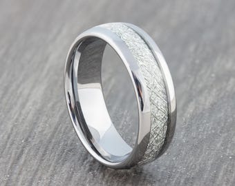 8mm Silver Meteorite Tungsten Ring - Wedding Ring - Mens Wedding Band - Womens Engagement Ring - Promise Ring - Gift For - Sizes J to Z+1