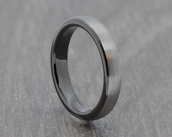 4mm Tungsten Ring with Black Inner side - Silver Grey Wedding Band - Mens Wedding Ring - Womens Engagement Ring - Promise Ring - K to Z
