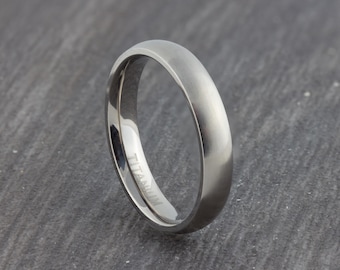 4mm Titanium Ring Brushed Silver Finish - Mens - Womens - Court Fit - Wedding Ring - Wedding Band - Engagement Ring - Sizes J to Z+1