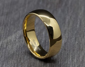 8mm Tungsten Ring - Gold Wedding Ring - Polished Gold Court Fit Wedding Band - Womens Ring - Mens Ring - Promise Ring - Sizes L to Z+2