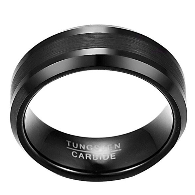 Womens Engagement Ring Sizes N 12 R 12 Mens Womens Wedding Band Mens Black 8mm Tungsten Carbide Ring with Polished /& Brushed Finish