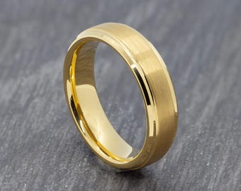 Gold 6mm Tungsten Ring - Wedding Ring - Mens Wedding Band - Womens Engagement Ring - Comfort Fit - Promise Ring - Gift For - Sizes L to Z