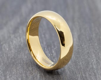6mm Tungsten Ring Polished Gold Wedding Ring - Mens Wedding Band - Womens Mens Engagement Ring - Women's Ring - Men's Ring - Sizes L to Z+1