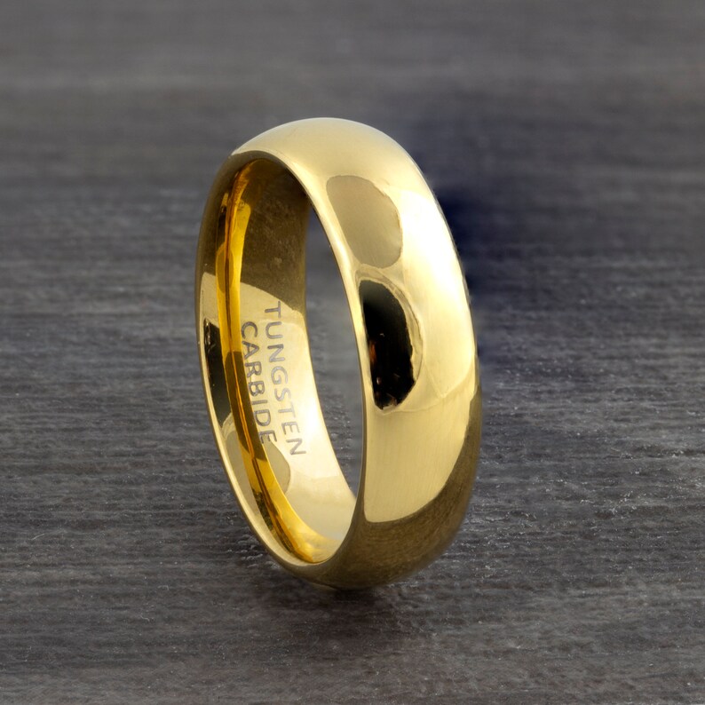 6mm Tungsten Ring Polished Gold - Wedding Ring - Mens Wedding Ba 6mm Tungsten Ring Polished Gold - Wedding Ring - Mens Wedding Ba