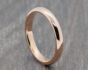 3mm Polished Rose Gold Tungsten Ring - Womens Engagement Ring - Mens Wedding Band, - Wedding Ring - Promise Ring - Gift For - Sizes K to X