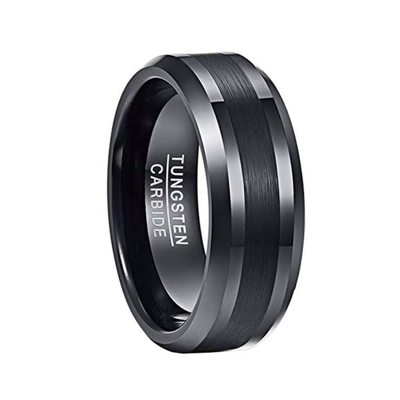 Womens Engagement Ring Sizes N 12 R 12 Mens Womens Wedding Band Mens Black 8mm Tungsten Carbide Ring with Polished /& Brushed Finish