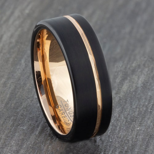 Black Meteorite Band Men's Tungsten Wedding Ring | Etsy