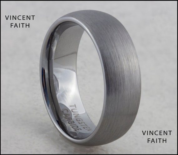 8mm Tungsten Ring Brushed Silver Grey Mens Wedding Band Etsy