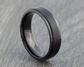 6mm Black Titanium Ring Brushed Finish - Mens Titanium Wedding Band - Womens Black Engagement Ring - Wedding Ring - Promise Ring
