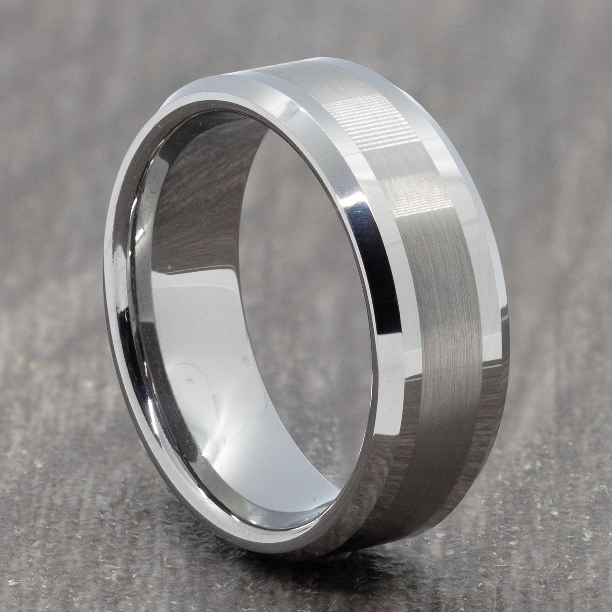 8mm Two Tone Silver Tungsten Ring - Mens Wedding Band - Womens