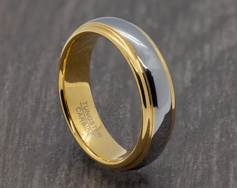 6mm Silver & Gold Tungsten Ring Polished Edges - Wedding Ring - Wedding Band - Mens Womens Engagement Ring - Promise Ring - Sizes N to X