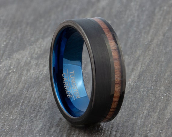 Mens Black 8mm Tungsten Carbide Ring With Hawaiian Koa Wood - Etsy UK