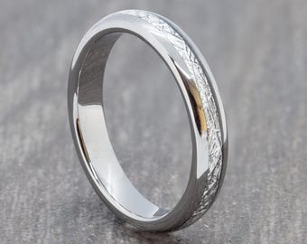 4mm Silver Tungsten Ring - Mens Meteorite Wedding Bands - Womens Engagement, Promise Ring - Tungsten Carbide Ring For Men & Women K to X