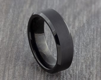 6mm Black Tungsten Ring with Polished Edges - Mens Wedding Ring - Wedding Band - Womens Engagement Ring - Promise Ring - Sizes J to Z+1