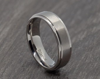 6mm Silver Titanium Ring Brushed Finish - Mens Wedding Band- Womens Silver Engagement Ring - Promise Ring - Wedding Ring - Sizes L - Z