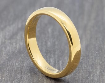 4mm Gold Tungsten Ring, Wedding Ring - Mens Wedding Band - Womens Engagement Ring - Comfort Fit Promise Ring - Gift For, Sizes J to Z+1