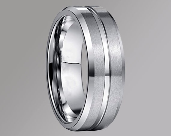 Mens 8mm Tungsten Ring with Polished Groove Black Wedding Band Friendship Ring Sizes L 12 to Z3 Womens /& Mens Engagement Promise