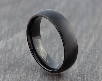 6mm Black Titanium Wedding Ring - Womens Black Titanium Band - Mens Court Fit Wedding Band - Engagement Ring - Promise Ring - Sizes L to X