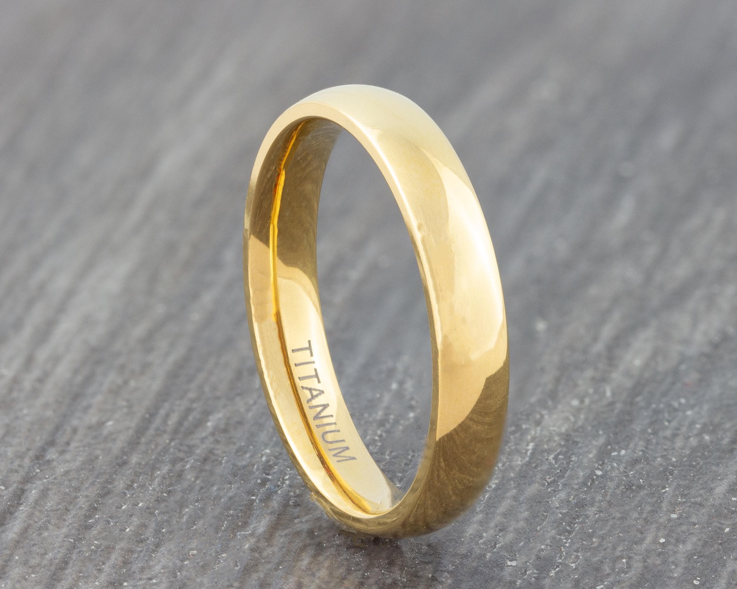 4mm Gold Titanium Ring - Mens Polished Court Fit Wedding Band - Womens Engagement Ring - Promise Ring - Mens Womens Gold Ring - Wedding Ring