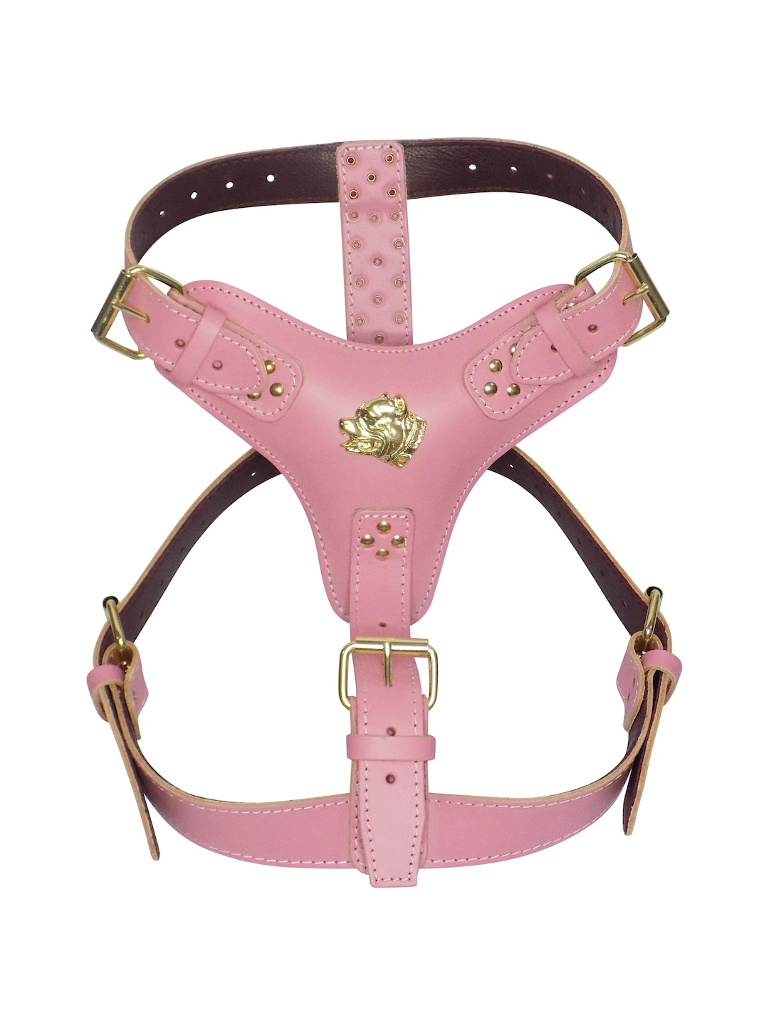 XL Heavy Duty Leather Dog Harness Baby Pink With Unique Gold Etsy