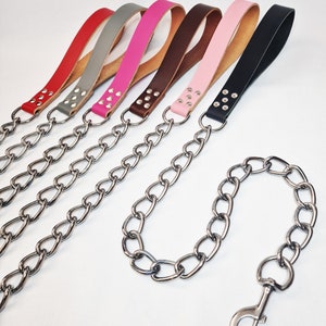 Heavy Duty Metal Chain Lead Chew Proof Dog Leash Metal with very strong Leather handle for Any Big Dog Breed