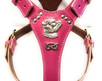 Staffy Leather Dog Harness with Staffordshire Bullterrier Motif and Knot