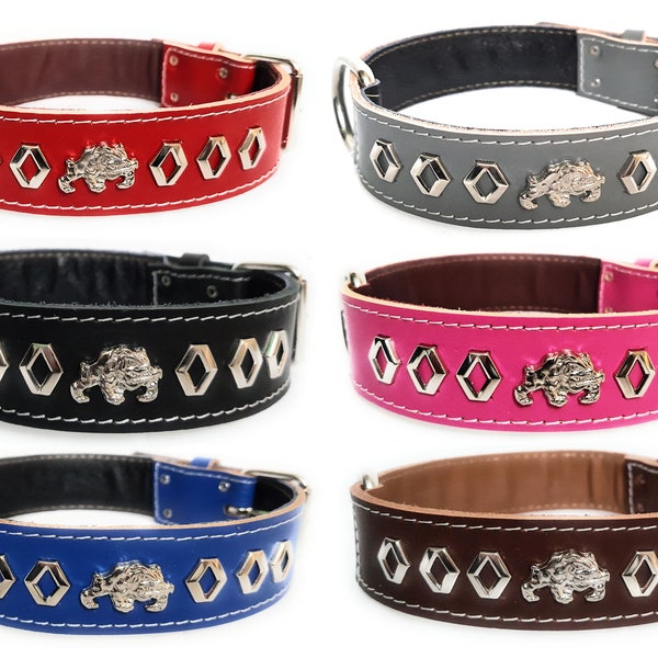 4 cm breites Leder-Hundehalsband mit dekorativem Design und einzigartigem Englisch / British Bulldog-Abzeichen