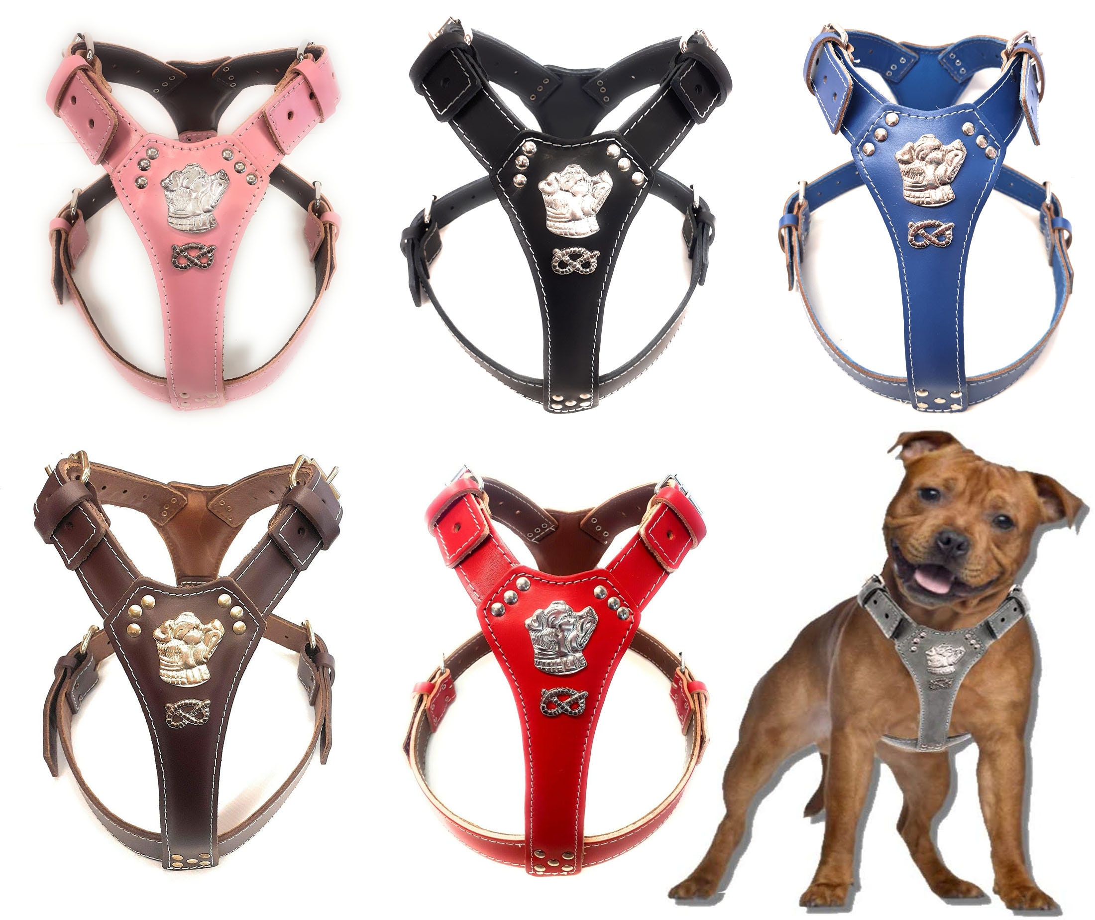 Custom Leather Dog Harness Spiked Studded Dog Harness Vest Personalized ID  Leather Harness for Medium Large Dogs Pitbull Bulldog (Medium, Black)