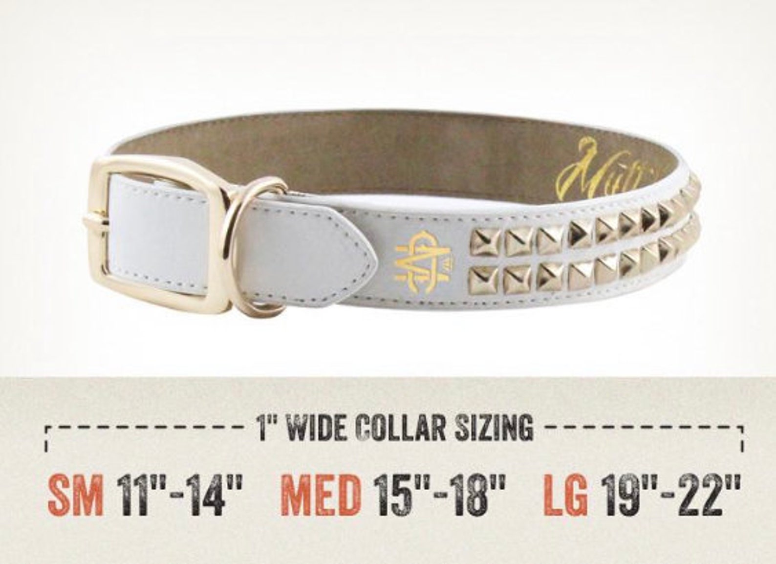 White Leather Dog Collar With Gold Studs Etsy