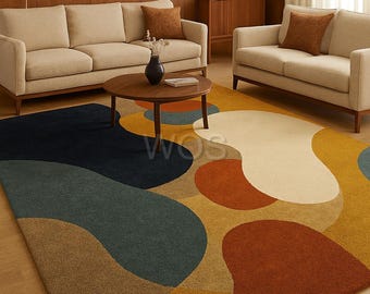 Hand-Tufted Wool Rug: Modern Abstract Colorful Area Carpet