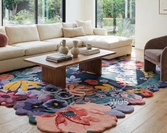 Modern Hand-Tufted Sculpted Floral Statement Rug Cut & Loop 6'x9'