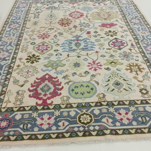 Hand Knotted Wool Oushak Rug, Floral Tribal Design