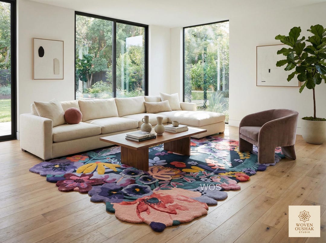 Ron Raz Rug Modern Hand-tufted Sculpted Floral Statement Rug Cut & Loop 6'x9' - Etsy