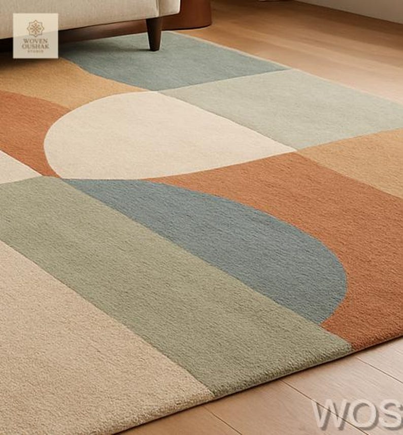 8X10 Hand Tufted New Zealand Wool Rug: Modern Color Block Design Carpet ...