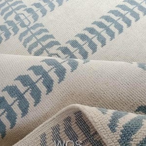 Hand-Knotted Oushak Wool Rug: Beige & Blue Leaf Design