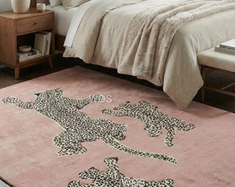 Hand Tufted Leopard Rug, Artistic Animal Design Area Rug, Modern Statement Handmade Rug for Living Room or Bedroom